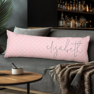 Trendy Polka Dot blush pink script grey name Body Cushion