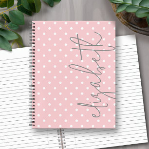 Trendy Polka Dot blush pink script grey name Notebook