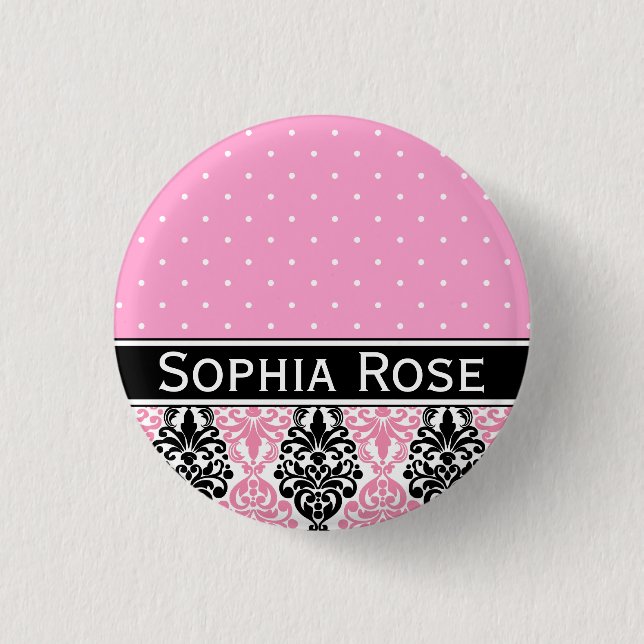 Trendy Polka Dot Damask Pattern with Name 3 Cm Round Badge (Front)