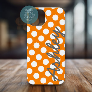 Trendy Polka Dot Pattern with name - orange grey iPhone 15 Case