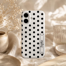 Trendy Polka Dots Chic Custom Name Black and White