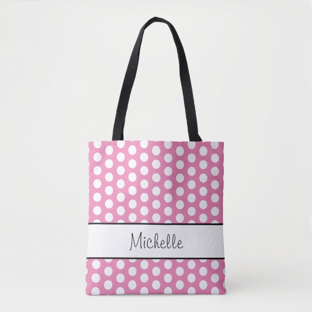 Trendy Polka Dots Pattern Girly Pink Tote Bag (Front)