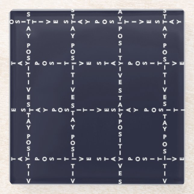 Trendy 'Positive' pattern, grid check. Glass Coaster (Front)