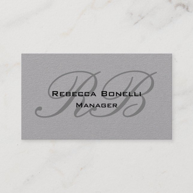 Trendy Premium Grey Monogram Minimalist Business Card (Front)