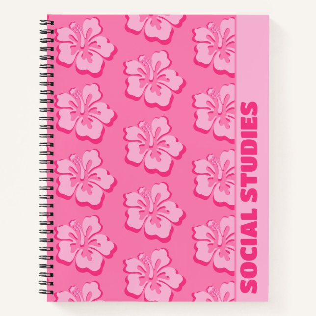 Trendy Preppy Tropical Floral School Subject  Notebook (Front)