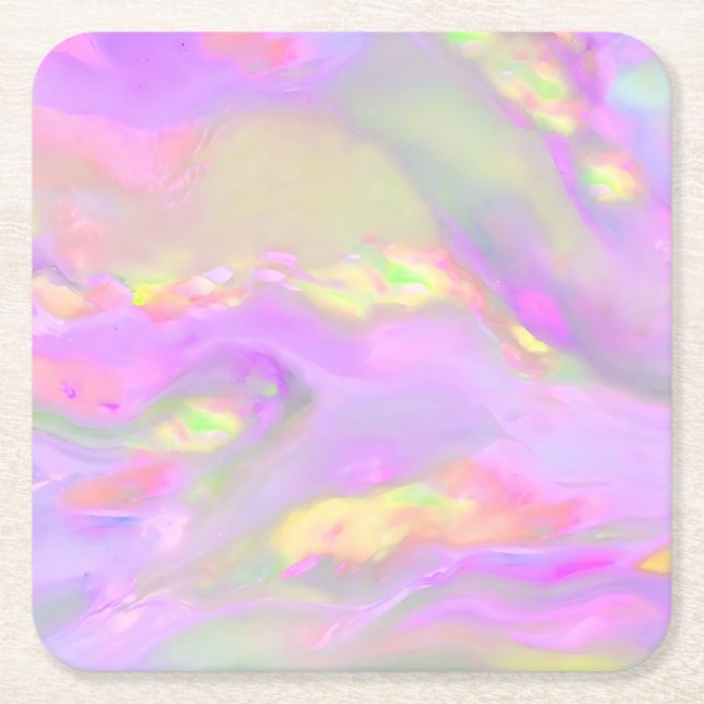Trendy pretty colourful abstract waves square paper coaster (Front)
