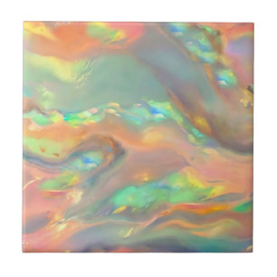 Trendy pretty colourful faux holographic opal tile