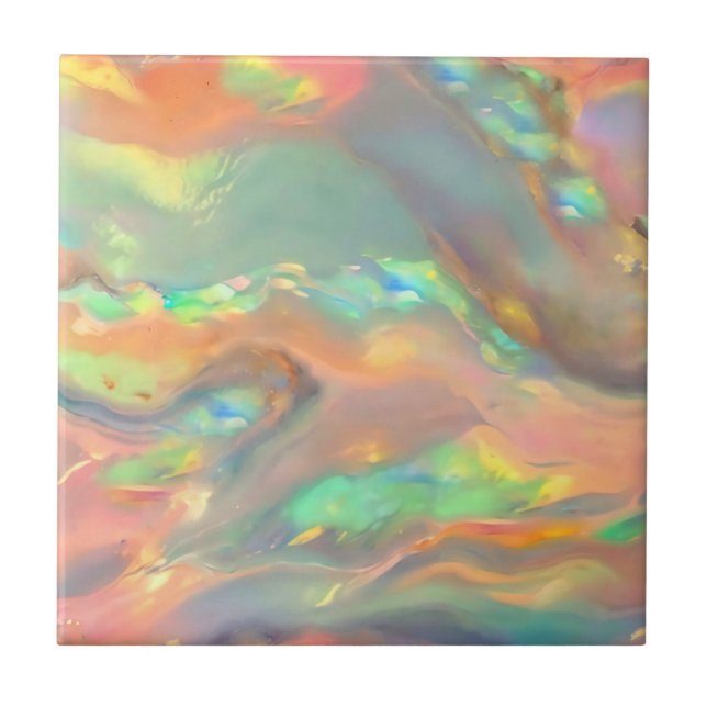 Trendy pretty colourful faux holographic opal tile (Front)
