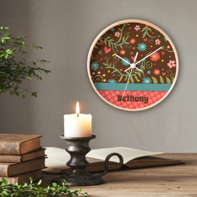 Trendy Pretty Floral Personalised Unique Clock (Creator Uploaded)