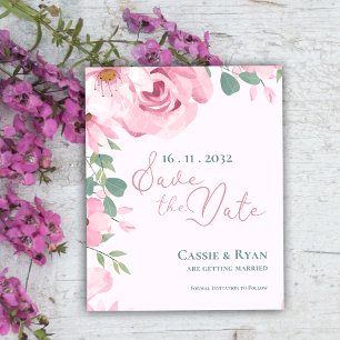 Trendy Pretty Pink Floral Wedding Save the Date
