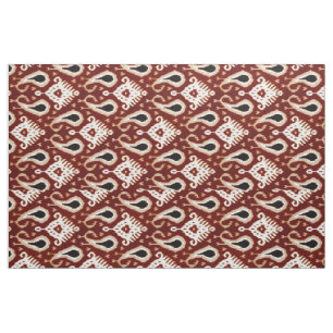 Trendy Pretty Taupe Red Brown Ikat Tribal Pattern Fabric