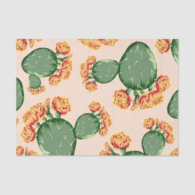 Trendy Prickly Pear Cactus & Cactus Blossoms Tissue Paper (Front)