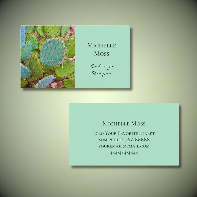 Trendy Prickly Pear Cactus Succulent Green Business Card (Creator Uploaded)