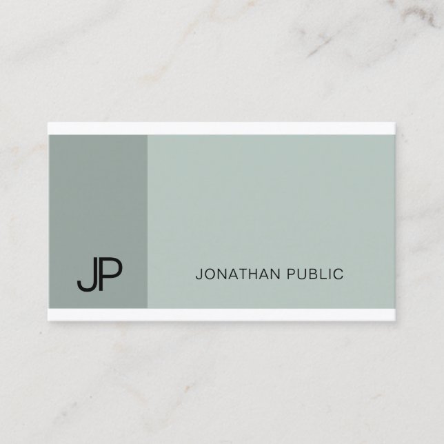 Trendy Professional Blue Green Modern Monogram Business Card (Front)