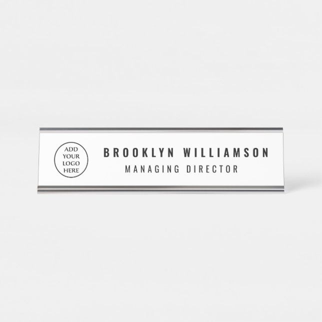 Trendy Professional Business Company Logo Employee Desk Name Plate (Front)