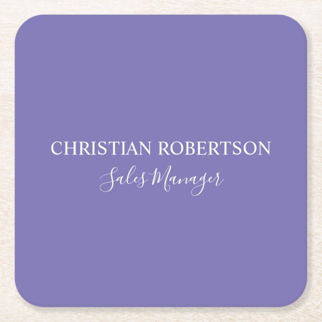 Trendy Professional Chic Periwinkle Colour Modern Square Paper Coaster (Front)