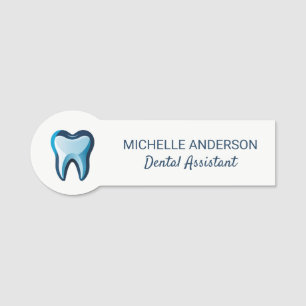 Trendy Professional Dental Assistant white Blue Name Tag