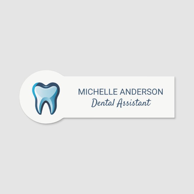  Trendy Professional Dental Assistant white Blue Name Tag (Front)