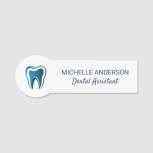 Trendy Professional Dental Assistant white Blue Name Tag