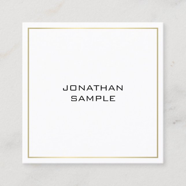 Trendy Professional Elegant Gold Look Minimalist Square Business Card (Front)