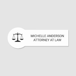 Trendy Professional Lawyer Attorney Black white    Name Tag