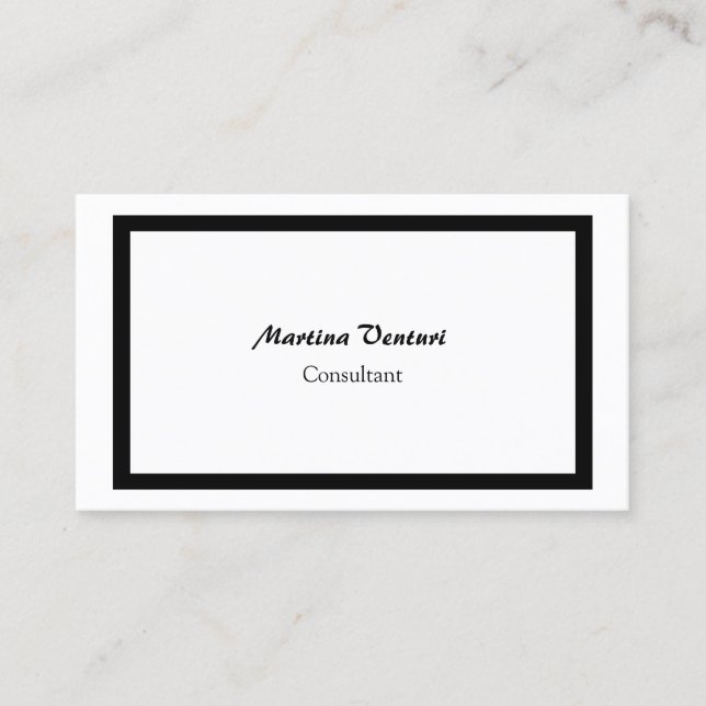 Trendy Professional Simple Plain Black & White Business Card (Front)