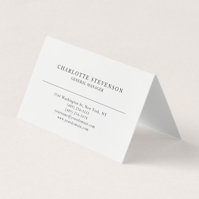 Trendy Professional White Plain Simple Minimalist Business Card (Front)