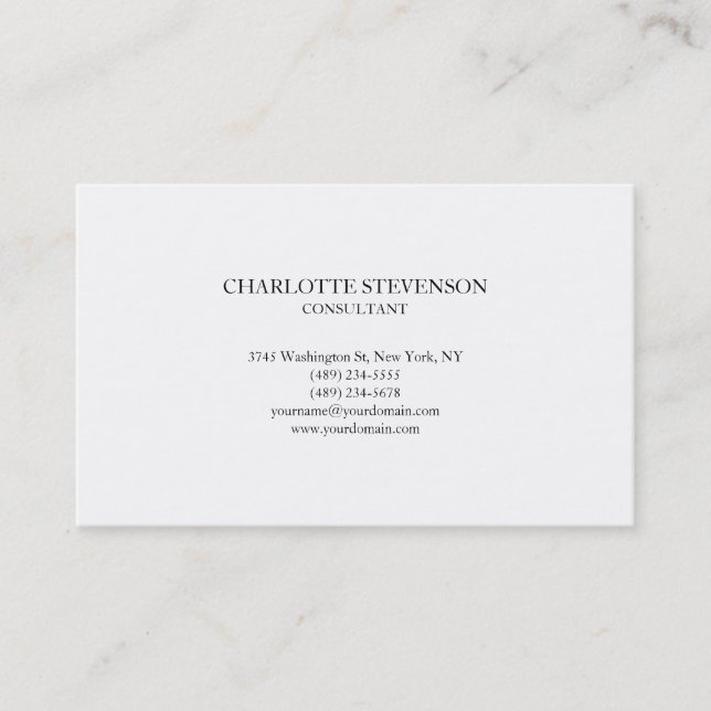 Trendy Professional White Plain Simple Minimalist Business Card (Front)