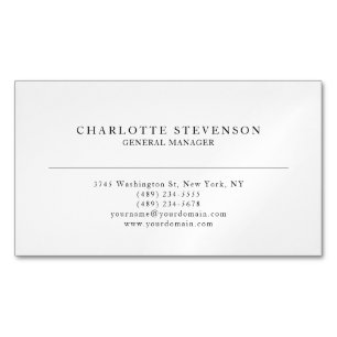 Trendy Professional White Plain Simple Minimalist Magnetic Business Card
