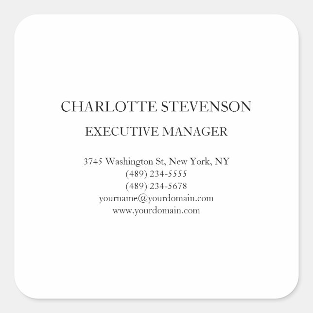 Trendy Professional White Plain Simple Minimalist Square Sticker (Front)