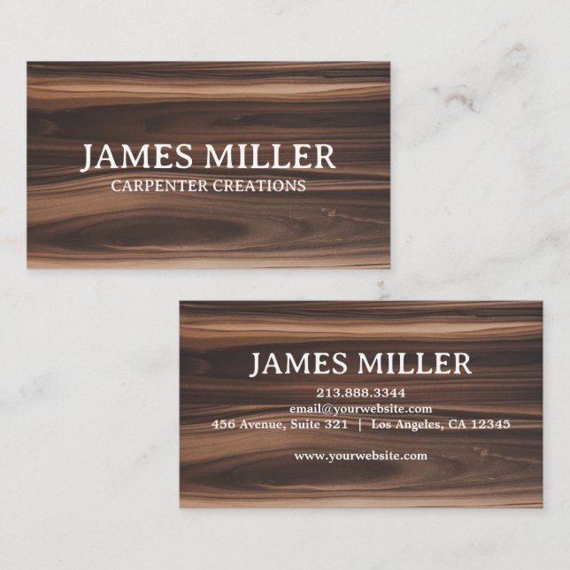 Trendy Professional Wooden Carpentry Construction  Business Card (Front/Back)