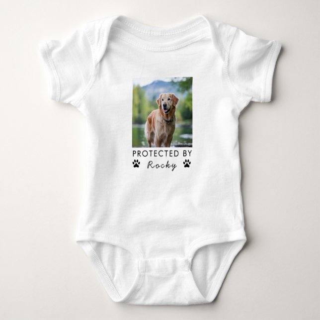Trendy Protected By Dog Custom Photo and text      Baby Bodysuit (Front)