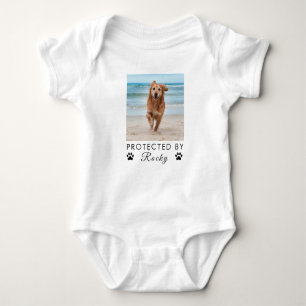 Trendy Protected By Dog Custom Photo and text      Baby Bodysuit