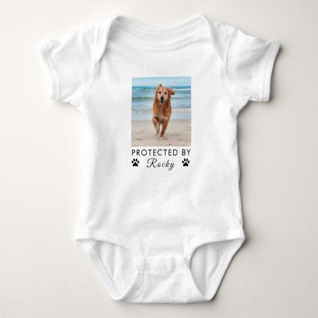 Trendy Protected By Dog Custom Photo and text      Baby Bodysuit (Front)