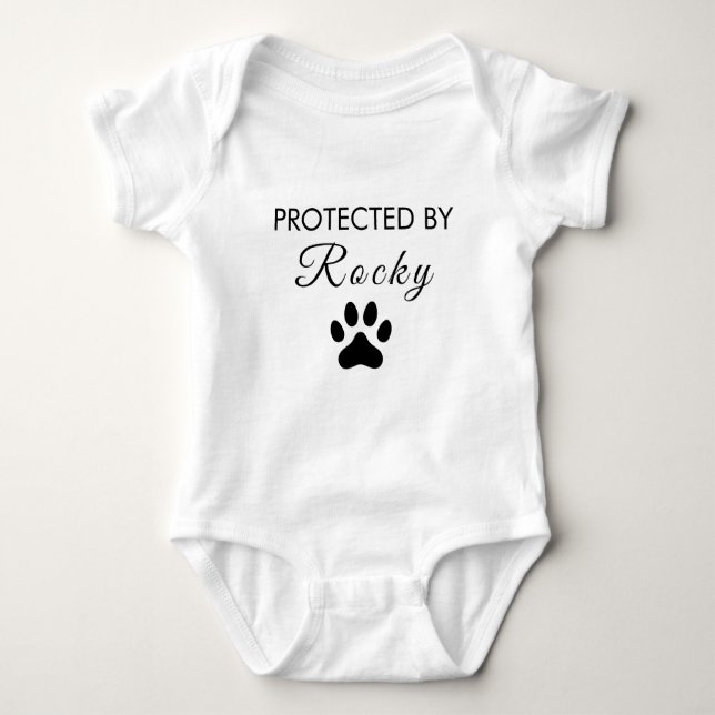 Trendy Protected By Dog Personalised  Baby Bodysuit (Front)
