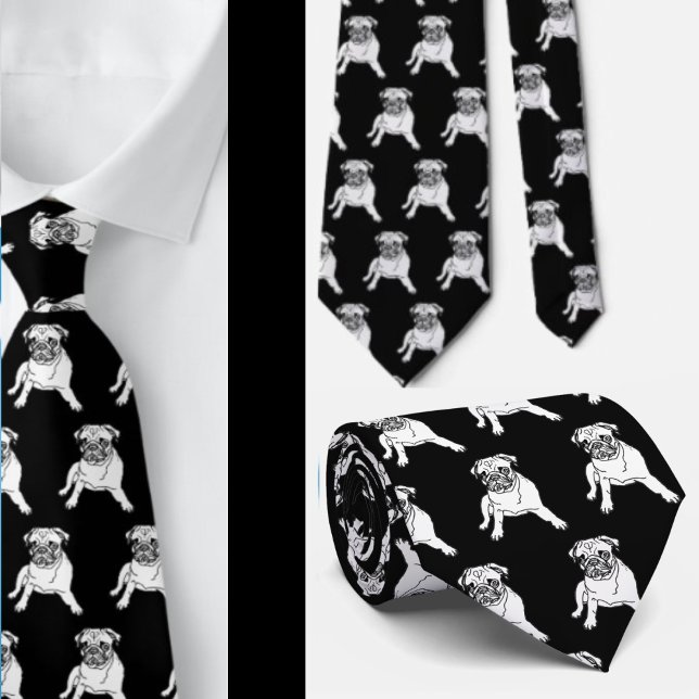 Trendy Pug Dog Black Classic Modern Neck Tie (Creator Uploaded)