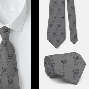 Trendy Pug Dog Grey Classic Modern Neck Tie