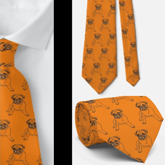 Trendy Pug Dog Orange Classic Modern Neck Tie (Creator Uploaded)