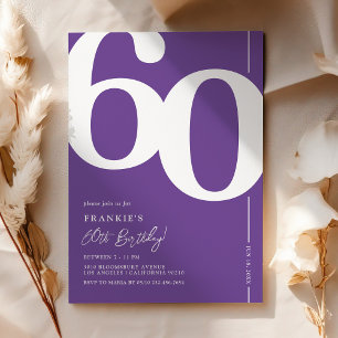 Trendy Purple 60th Birthday Invitation