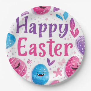 Trendy Purple and Pink Easter Eggs Pattern Paper  Plate