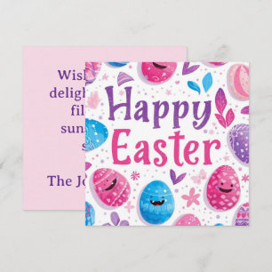 Trendy Purple and Pink Easter Eggs personalized Holiday Card