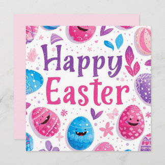 Trendy Purple and Pink Easter Eggs personalized Holiday Card