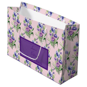 Trendy Purple Blue Floral Pattern Wedding Favour Large Gift Bag