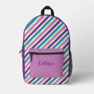 Trendy Purple & Blue Stripes – Personalised Name Printed Backpack