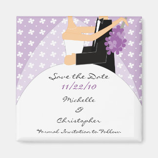 Trendy Purple Bride & Groom Save The Date Magnet