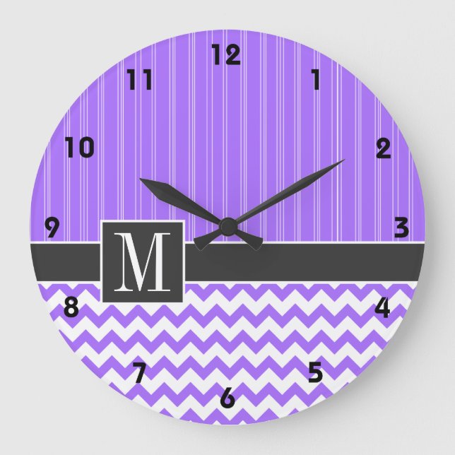 Trendy Purple Chevron Large Clock (Front)