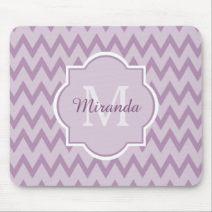 Trendy Purple Chevron Zigzag Name and Monogram Mouse Pad