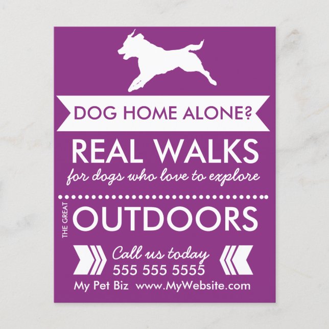 Trendy Purple Dog Silhouette Dog Walker Flyer (Front)