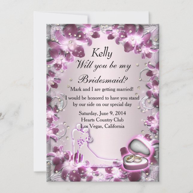 Trendy Purple Floral Chic Bridesmaid Card (Front)