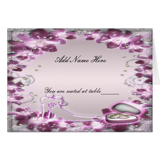 Trendy Purple Floral Chic Folded Table Place Card (Front Horizontal)